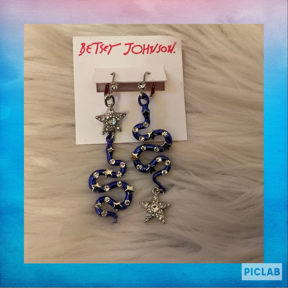 Betsey Johnson Heavenly Creatures Blue Snake Mismatched Earrings - New on Card
